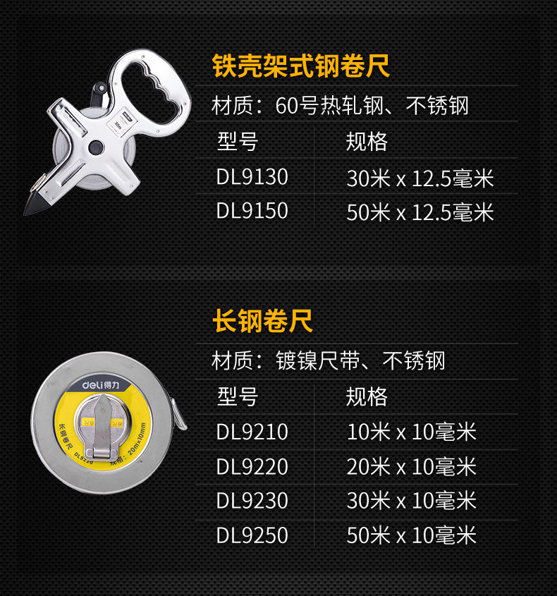 得力卷尺皮尺50米钢卷尺100米软尺手提架式30米工程工地测量工具 纤维