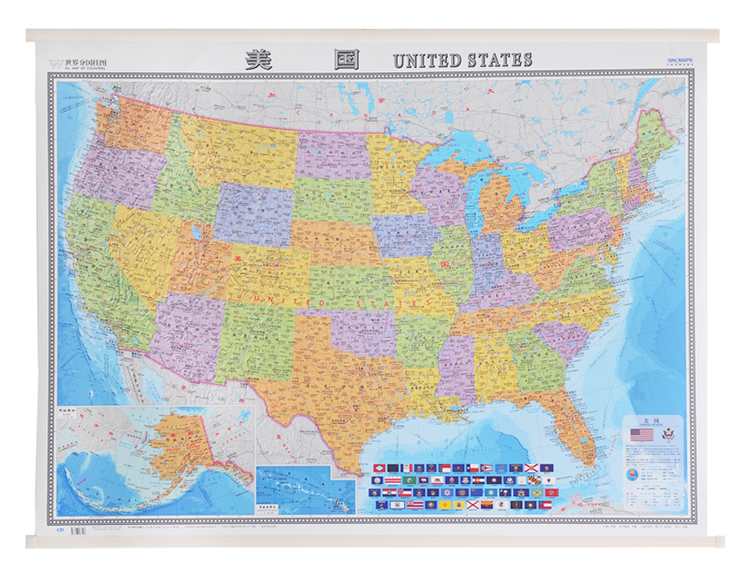 1m 挂图 2021年新版 中英文全开大比例尺:1:4250000商务办公挂图书房